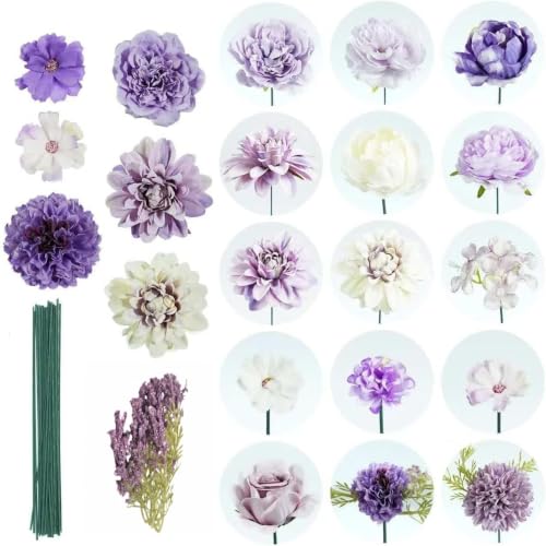 Lavender Silk Flowers, Artificial Flower Combo Box Set with Stems for Bridal Wedding Bouquets, Table Centerpieces Decor, Floral Arrangement Home Decor - color: Light Purple