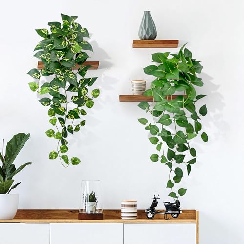 Artificial Hanging Plants 31.5‘’ with White Pots –2 Pack Fake Pothos Potted Plants Faux Ivy Vines, Realistic Greenery Hanging Fakeplants Indoor for Home Decor, Bedroom, Bathroom, Office, Living Room - size: 31.5''