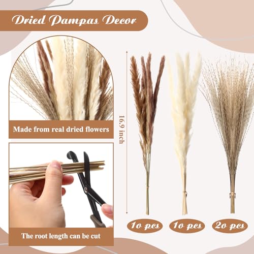 2 Pack Wooden Wall Vase with 40 Pcs Dried Pampas Grass Decor, Boho Pampas Grass Fall Farmhouse Hanging Planter for Hallway, Bedroom, Living Room, Dining Room, Office - style: Farmhouse Style