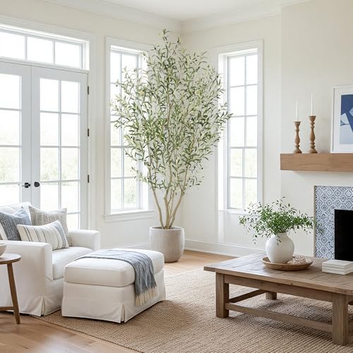 Nafresh Super Full Faux Olive Tree, 8FT Artificial Olive Tree Indoor, Fake Silk Trees with Realistic Leaves and Lifelike Fruits for Indoor Outdoor Living Room Corner Office Bedroom Home Decor - size: 8ft