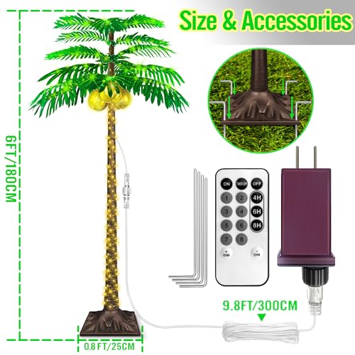 6FT LED Lighted Palm Tree with 431pcs Lights, Artificial LED Palm Tree with 3 Glowing Coconuts, Simulated Trunk with Lights, 8 Lighting Modes&Timer. - size: 6FT