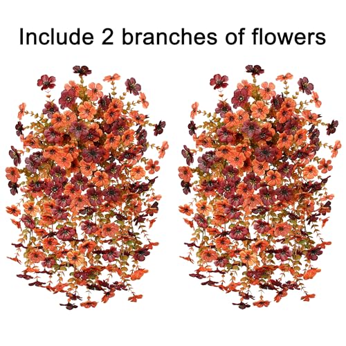 INSPRING Fake Autumn Flowers for Outdoors, 2Pcs Artificial Fall Light Orange & Brown Daisy Outside Decor, Fake Hanging Decoration, Realistic Plants, Silk Flower for Porch Patio Balcony Planter - color: Fall Orangebrown