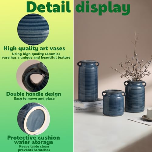 Ceramic Rustic Distressed Blue Flower Vase for Centerpieces, Kitchen, Office or Living Room (5.9''x6.3'') - color: Blue, size: 5.9''x 6.3”