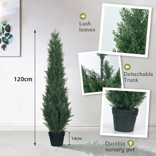 HAIHONG 2 Packs 4ft Artificial Cedar Topiary Trees - Fake Boxwood Topiary Cypress Trees Potted Plants, Artificial Plants Shrubs for Home Indoor Outdoor Garden Porch Decor - size: 9in
