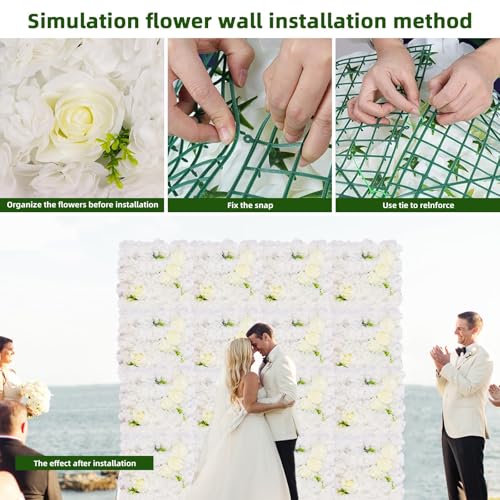 12-Pack Flower Wall Panels, 15x15 Inch Artificial Silk Rose Backdrop 3D Silk Hydrangea Rose Floral Panel for Photo Background Home Party Wedding Backdrop Decoration - color: White