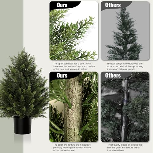 Vitalismo Artificial Topiary Cedar Trees 2FT Tall 2 Set, Outdoor Indoor Faux Pine Shrubs Plants, Realistic Fake Plants Front Porch Decor, Artificial Bushes Cypress for Home Front Door Offices - color: Cedar, size: 2ft