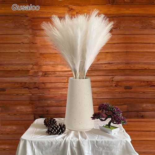 Artificial Faux Pampas Grass 8 Pcs Fake Artificial Adjustable Pampas Grass Variable Length Tall Fluffy Stems Table Vase Filler Centerpiece for Living Room Kitchen Decor Boho Decor Wedding -White - color: White
