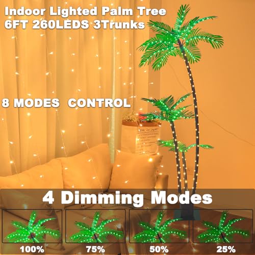 SOSHOT 6FT Lighted Artificial Palm Tree with Three Trunks and Upgraded 260 LED Lights - Outdoor/Indoor Use, Perfect for Tiki Bars, Patios, Homes, Offices, Beaches, Yards Pool and Cruise Party - style: 6FT Upgraded Electric