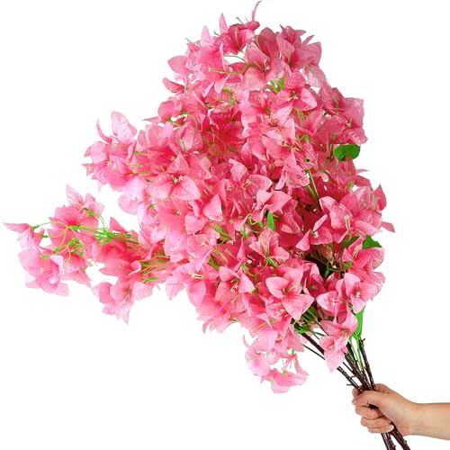 8 PCS Silk Bougainvillea Artificial Flowers，UV Resistant, 36 Branches, Long Stems Faux Flower, Realistic Fake Bougainvillea Vines, for Wedding Porch Home Party Garden DIY Decor - 38 inch (Pink) - color: 38inch Pink, size: 8 Pcs