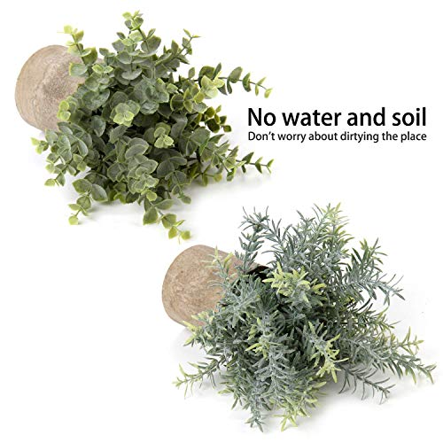 Briful Artificial Potted Plants Set of 2 Small Faux Plant Eucalyptus Mini Fake Plant Decor for Home Table Office Room Desk Bathroom Shelf Kitchen Rustic - color: 3-green