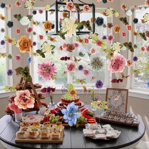 XunYee 6 Pcs 35.4 ft Flower Garlands Artificial Wildflower Vines Floral Hanging Backdrop Fake Flower Garlands Faux Silk Wildflower Vine for Wedding Bridal Shower Home Garden Wall Arch Decor(Boho) - style: Boho