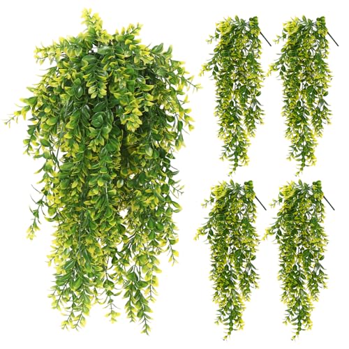 RECUTMS Artificial Hanging Leaves Plants 4Pcs Indoor Fake Vines Ivy Leaves Plastic Greenery Resistant Plastic for Wall Wedding Party Porch Garden Decoration(Yellow) - color: Style2-yellow