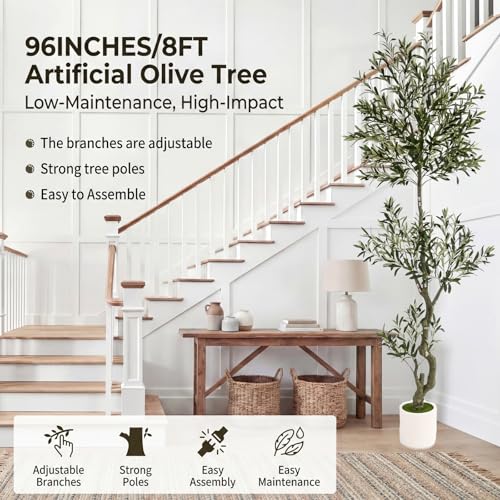 8ft Spherical Fake Olive Tree Artificial Indoor,Faux Olive Tree with Pot,Large Olive Branches and Lifelike Fruits,for Home Office House Living Room Decor. - color: 8ft
