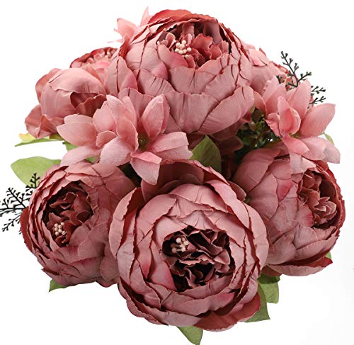 Duovlo Artificial Peony Silk Flowers Fake Flowers Vintage Wedding Home Decoration,Pack of 1 (Rosy Brown) - color: Rosy Brown