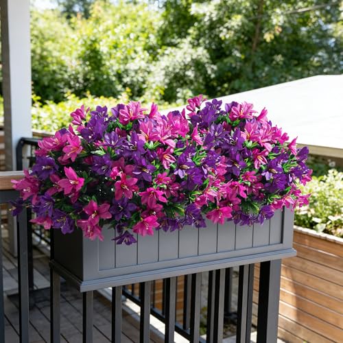 INSPRING Artificial Fake Flowers for Outdoors Spring Summer Decoration, 3 Bundles Realistic Outdoor Faux Azalea Plants UV Resistant Silk Flowers for Outside Planter Patio Porch Garden Yard Home Decor - color: Purplefuchsia