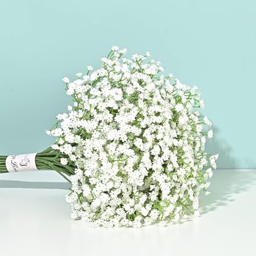 Yastouay Babys Breath Artificial Flowers, 21Pcs Fake White Babys Breath Flowers Artificial Bulk, Real Touch Faux Babies Breath Gypsophila Bouquet for Wedding Floral Arrangement Party Decor - color: White, size: 21 Pcs
