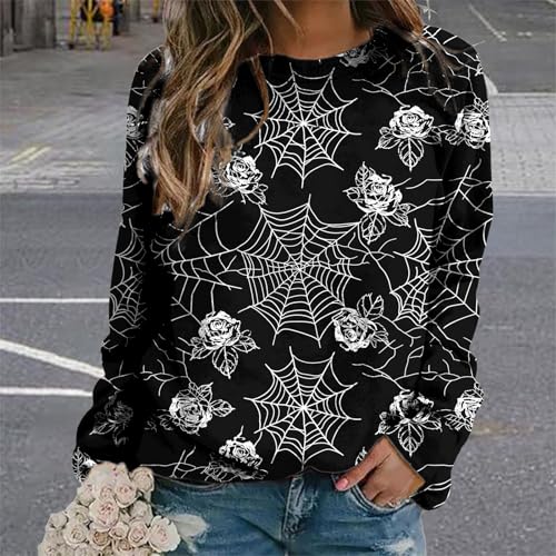 MARSVOVO Long Sleeve Halloween Shirts For Women Novelty Halloween Print Crew Neck Casual Fall Sweatshirt For Women - color: Spider Black, size: Medium