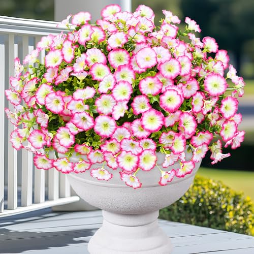Yastouay Artificial Flowers for Outdoors, 26 Bundles Fake Outdoor Flowers, UV Resistant Artificial Plants & Flowers for Decoration, Pink Realistic Morning Glory for Outdoor Porch Garden Decoration - color: Pink, size: 26 Bundles