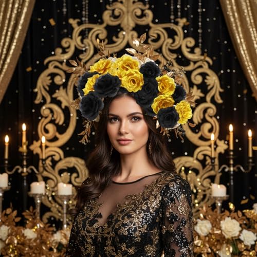 Yunlly 100 Pcs Artificial Flowers Fake Silk Roses Long Stem Rose Bouquet Wedding Party Home Decor for DIY Baby Shower Centerpieces Tables Home Decorations (Black and Gold) - color: Black and Gold