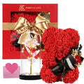 Mothers Day Rose Gifts for Mom Women Wife Girlfriend, Rose Bear & Beauty and the Beast-Inspired Rainbow Light-Up Roses Gift Set – Perfect for Valentine’s, Birthday Mother’s Day and Anniversary - color: Red +Colorful Rose