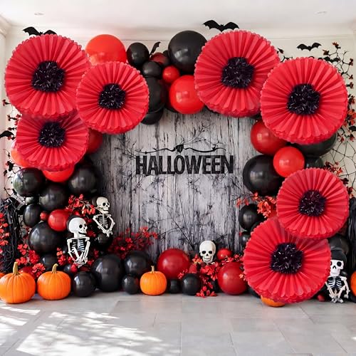 Giegxin 6 Pcs 31.5", 24" Giant Poppy Paper Flowers Wizard Party Decoration Large Red Poppies Veterans Patriotic Tissue Poppy Big Paper Flowers Decorations for Wall Memorial Day Halloween Birthday - color: Red,Black, size: 31.5", 24"