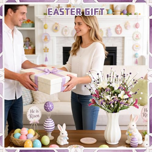 Easter Decorations Table Centerpiece, 5PCS 17.3 Inch Religious Christian He Is Risen Easter Artificial Flowers Berry Stem Picks Decor for Home Farmhouse Office Spring Wreath Vase Filler Arrangement