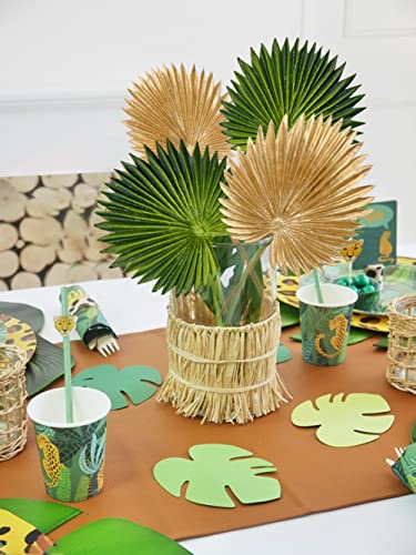 6 Pcs Pu Foam Artificial Palm Leaves Faux Palm Tropical Leaves Fake Palm Fronds for DIY Wedding Bouquets Fake Leaves for Centerpieces Arrangements Bridal Shower Palm Leaf for Home Decor Gold&Green - color: Green&gold