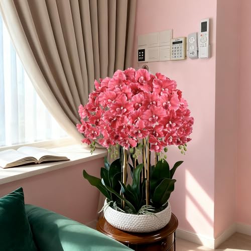 6PCS Long Stem Orchids Artificial Flowers 36" Artificial Phalaenopsis Flowers Silk Faux Orchid for Wedding Party Office Home Décor(Rose Red) - color: Rose Red