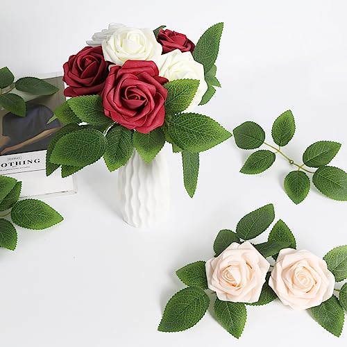 80pcs Rose Leaves Greenery Artificial Fake Green Leaves Bulk for DIY Wedding Bouquets Centerpieces Party Decorations - color: 80pcs 6-leaf Rose Leaves