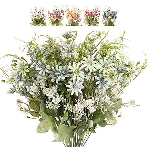 Artificial Flowers Wildflowers Silk Daisy Spring Fake Daisies Decoration Summer UV Resistant Colorful Mixed Bundles Faux Greenery Outdoor Plant Stem Filler for Home Decor Indoor Floral Arrangements - color: 05-green