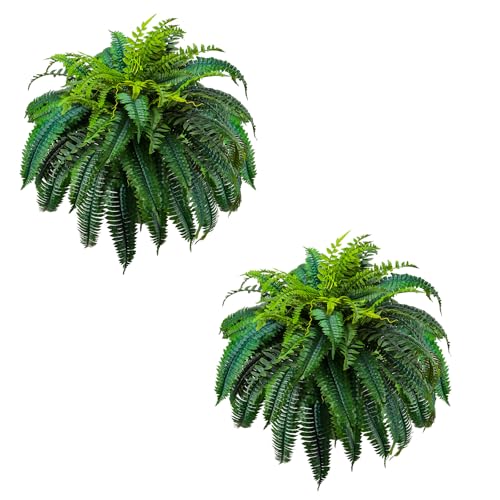 2 Pack Artificial Boston Ferns Outdoor, 48 Inch Large Fake Fern Plants with 88 Leaves, Faux Fern for Porch Planters, Patio, Front Door, Indoor Outdoor Decor - size: 48"-88 Leaves