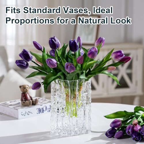 Bailikang 20PCS Fake Tulips 12' Artificial Tulip Silk Flowers Fake PU Bouquet Artificial Flowers Faux Flowers with Gift Box Soft Faux Tulips Bouquets Arrangements for Party Wedding Home - color: Purple+light Purple