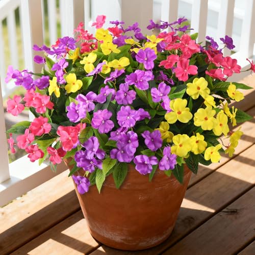 Hommyea Artificial Fake Flowers for Outdoor, 6 Bundles UV Resistant Faux Plants Decoration Silk Flowers No Fade Plastic Flowers for Outside Planters Home Porch Patio Yard Garden Decor - color: Rose Purple Yellow