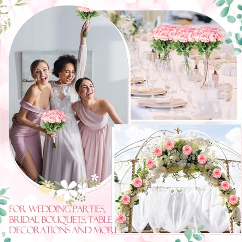 Hotop 80 Pcs Rose Artificial Flowers Bulk with Long Stem, Silk Roses Realistic Fake Flowers Bouquet for Wedding Table Centerpieces Bridal Shower Party Home Decorations(Gradient Pink) - color: Gradient Pink