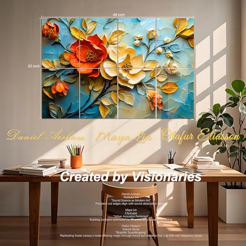 Mollywell Art Acoustic Panels, 48x32 in, Floral Symphony | Self-Adhesive, Reduces Echo, Sound Absorbing, Modern Art Wall Decor, Living Room, Studio, Bedroom, Office - color: Floral Symphony, size: 8 Pack Art