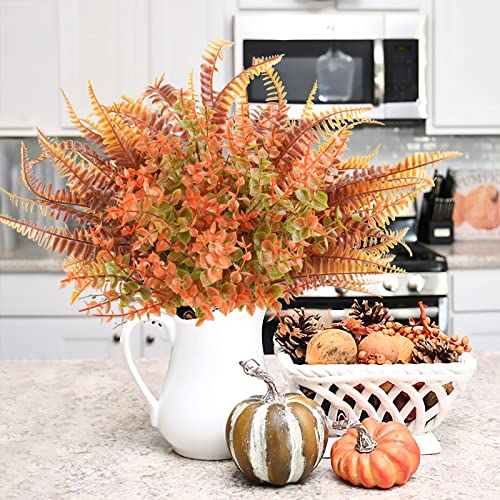 Uieke 6PCS Artificial Fall Flowers Outdoor UV Resistant, 3PCS Fall Fake Plants with 3PCS Autumn Boston Fern Plants Bushes for Outside Garden Front Porch Sidewalk Window Box Fall Décor Orange - color: Orange