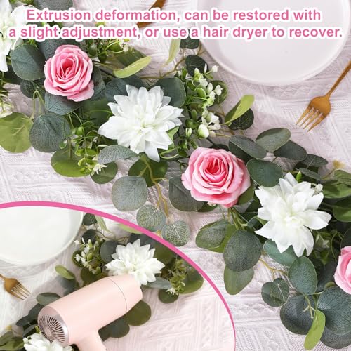 4 Pack Wedding Garland Set, Pink Rose & White Dahlia Hanging Flower Vines for Wedding Arch, Backdrop, Mantel, Home Decor (5.91ft) - color: Pink White