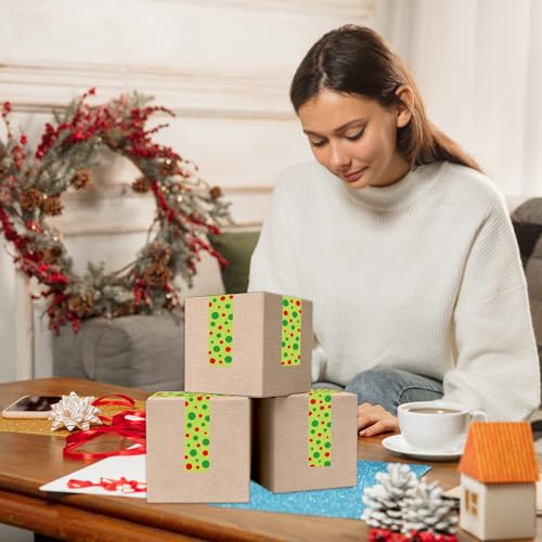 Whaline Christmas Packing Tape 100 Yard Sticky Green Red Dot Gift Wrapping Tape for DIY Crafts Small Business Sealing Boxes Mail Boxes Supplies - style: Christmas