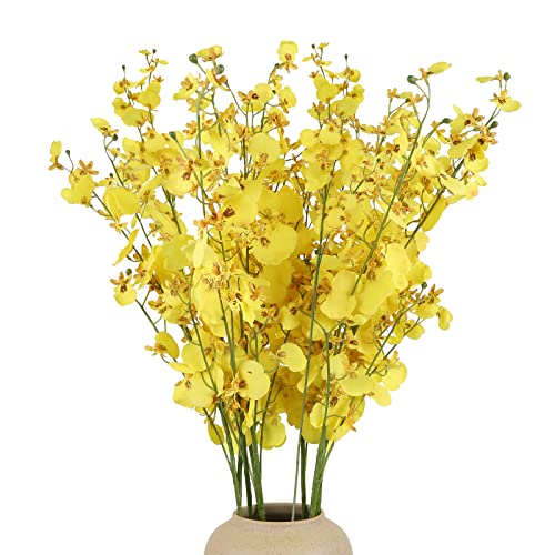 Yellow Orchids Artificial Flowers,10 PCS (Each 37'') Fake Orchid Artificial Orchids Long Stem Artificial Flowers Fake Silk Flowers for Indoor Outdoor Wedding Home Office Decoration(Yellow) - color: Yellow