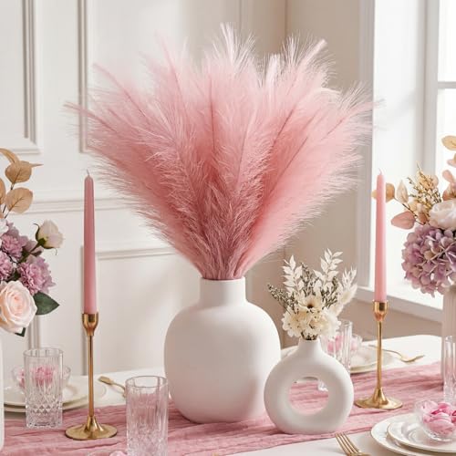 Suncalla 72 Pcs Pink Pampas Grass Decor for Wedding Bridal Shower DIY 21.7 Inches Faux Tall Pampas Grass Bulk Artificial Dried Flowers Feathers for Vase Filler Pastel Home Decor Party Bathroom Wall - color: Pink