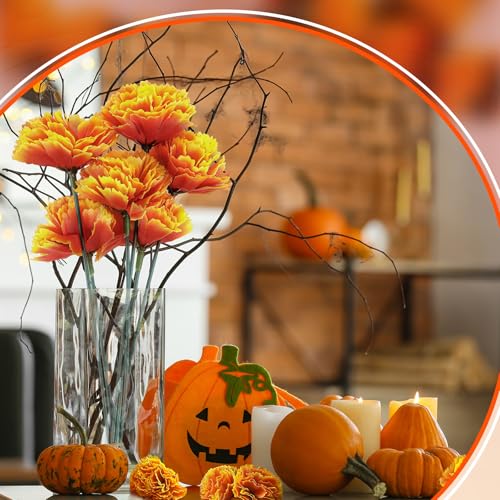 Syhood 50 Pcs Mexican Marigold Flower Bulk Decorations Flores Artificiales Fiesta Party Decorations for Mexican Backdrop Party Floral with Stems DIY Marigold Garland - color: Gradient