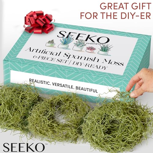 SEEKO Succulents Fake Spanish Moss 6 Pack, 33" – Premium Artificial & Faux Moss Decor