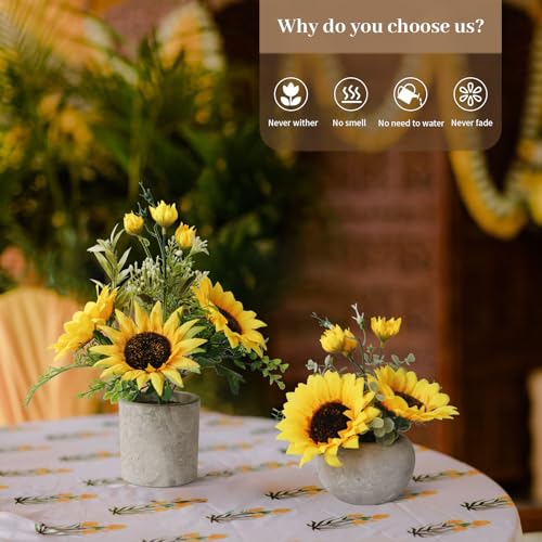 Leftover Sunflower Artificial Flowers Pot,Sunflower Decor,Flower Centerpieces for Tables,Fake Flowers in Vase for Summer Decor, Yellow Decor - size: 7.48''+11.4''(Sunflower pot)