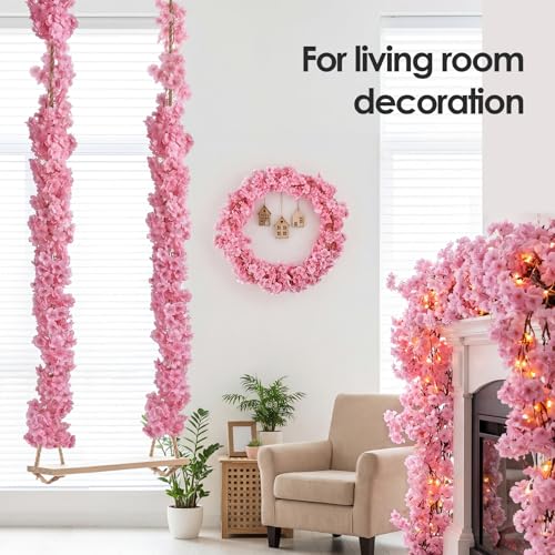4 PCS Cherry Blossom Garland Artificial Silk Flower Vine Hanging Floral Decor for Wedding Arch Party Home Garden Wall Decoration (Light Pink) - size: 70in-4pcs-Light pink