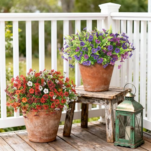 Artificial Flowers for Outdoors, 12 Bundles Multicolor Fake Silk Flowers Faux Plants Outside for Planter for Summer Decoration UV Resistant No Fade Porch Patio Yard Home Decor - color: Red,brown,white,orange