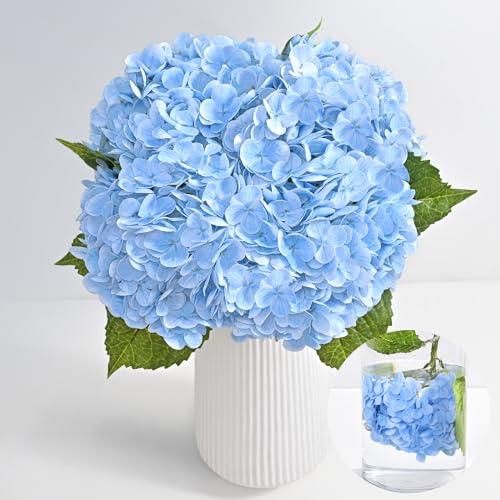 MARTINE MALL 4Pcs 21in Hydrangea Artificial Flowers, Latex Real Touch Hydrangeas Lifelike Large Hydrangea Flowers for Home Decor Party Arrangements Wedding Bouquets Centerpieces (Blue) - color: Blue, size: 4Pcs