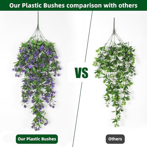 RECUTMS 2Pcs Artificial Hanging Flowers for Outdoor Decoration Fake Hanging Plants Faux Purple Flowers Artificial UV Resistant Plastic Greenery Vines Ivy for Outdoor Indoor Garden Party Decor（Purple） - color: Purple-rose
