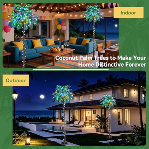 Ledido 8FT Lighted Palm Trees for Pool, 35 Colors Changing Light Up Palm Trees Outdoor with Remote, Led Artificial Fake Tree with Coconuts for Outside Patio Tiki Bar Yard Tropical Party Indoor Decor - color: Color Changing, size: 8ft