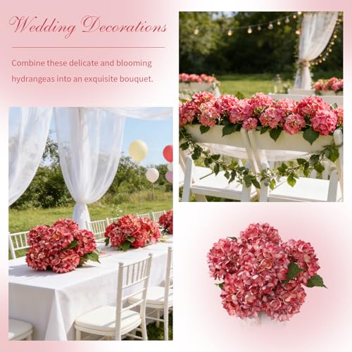 6PCS 21 Inch Lifelike Artificial Silk Hydrangea Flowers, Large Fake Hydrangea Flowers Bouquet with Stems, Full Faux Hydrangea for Home Decor Wedding Table Party Office Decor(Dusty Red) - color: Dusty Red