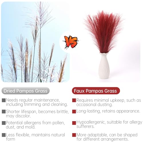 Faux Pampas Grass Decor ， 21.7 Inch Artificial Pampas Grass, Wine Red Reed Grass, Vase Filler for Home Decor, Room, Bathroom, Wedding, Table Centerpiece - 20PCS - color: Wine Red